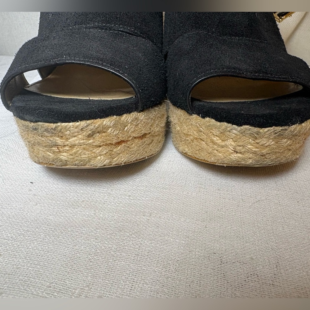 Michael Kors Black Suede Espadrille Wedge Sandals 9M Resort Luxury Resort-wear - Picture 7 of 15